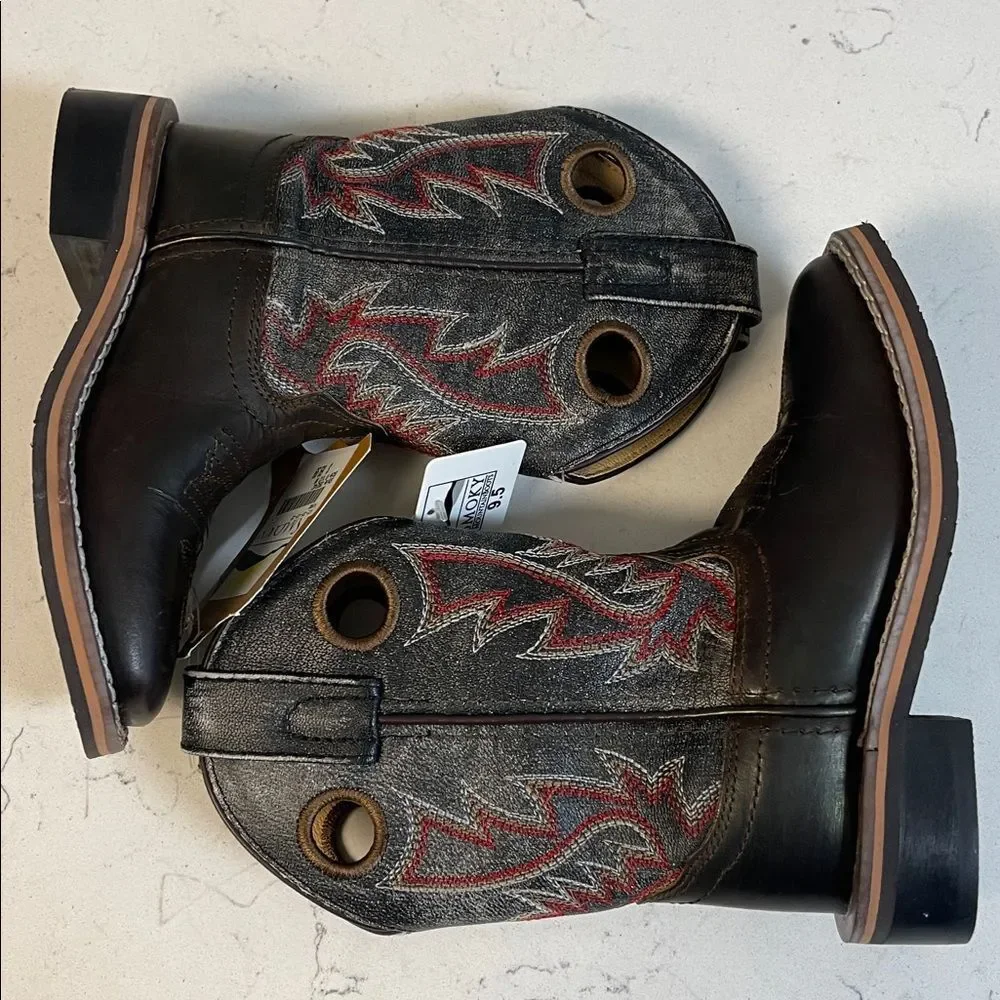 Smokey Mountain Boots Black & Brown Distressed Western Cowboy Boots Size 9.5 New